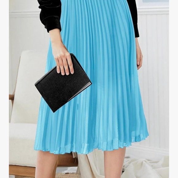 CHIC WOMEN'S PLEATED A LINE HIGH WAIST SWING FLARE MIDI SKIRT XL - Picture 2 of 9